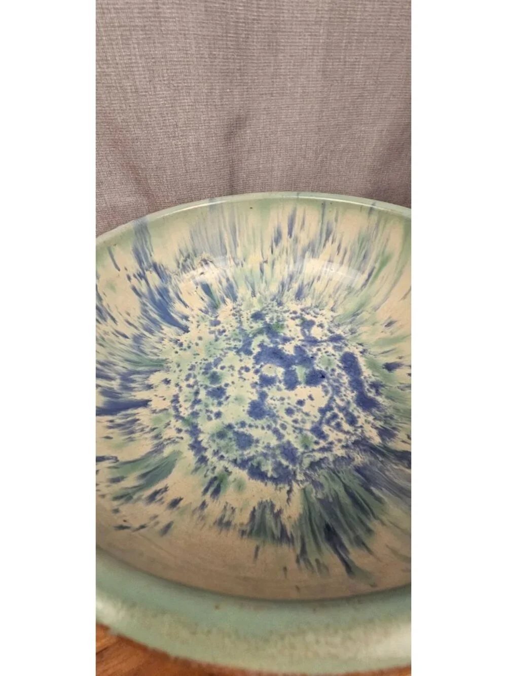 Cowans Pottery Arden N.C. Large Blue Green Drip Glaze Ceramic Mixing Bowl 12 In